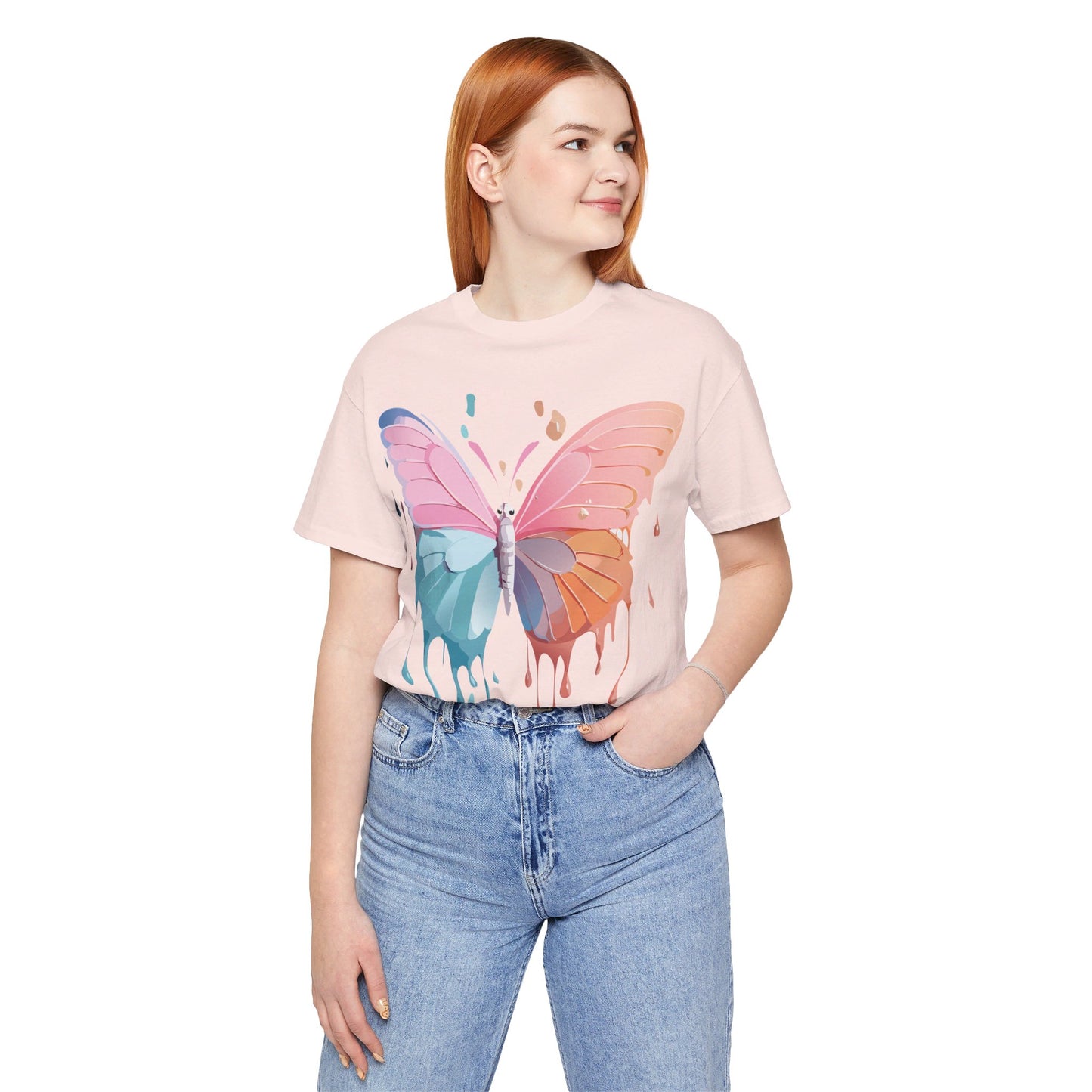 Natural Cotton Tee Shirt with Butterfly