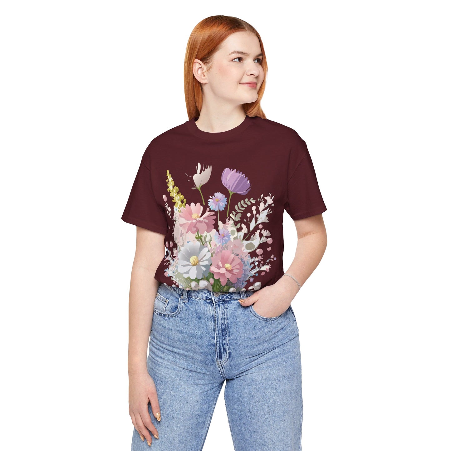 T-shirt en coton naturel avec fleurs