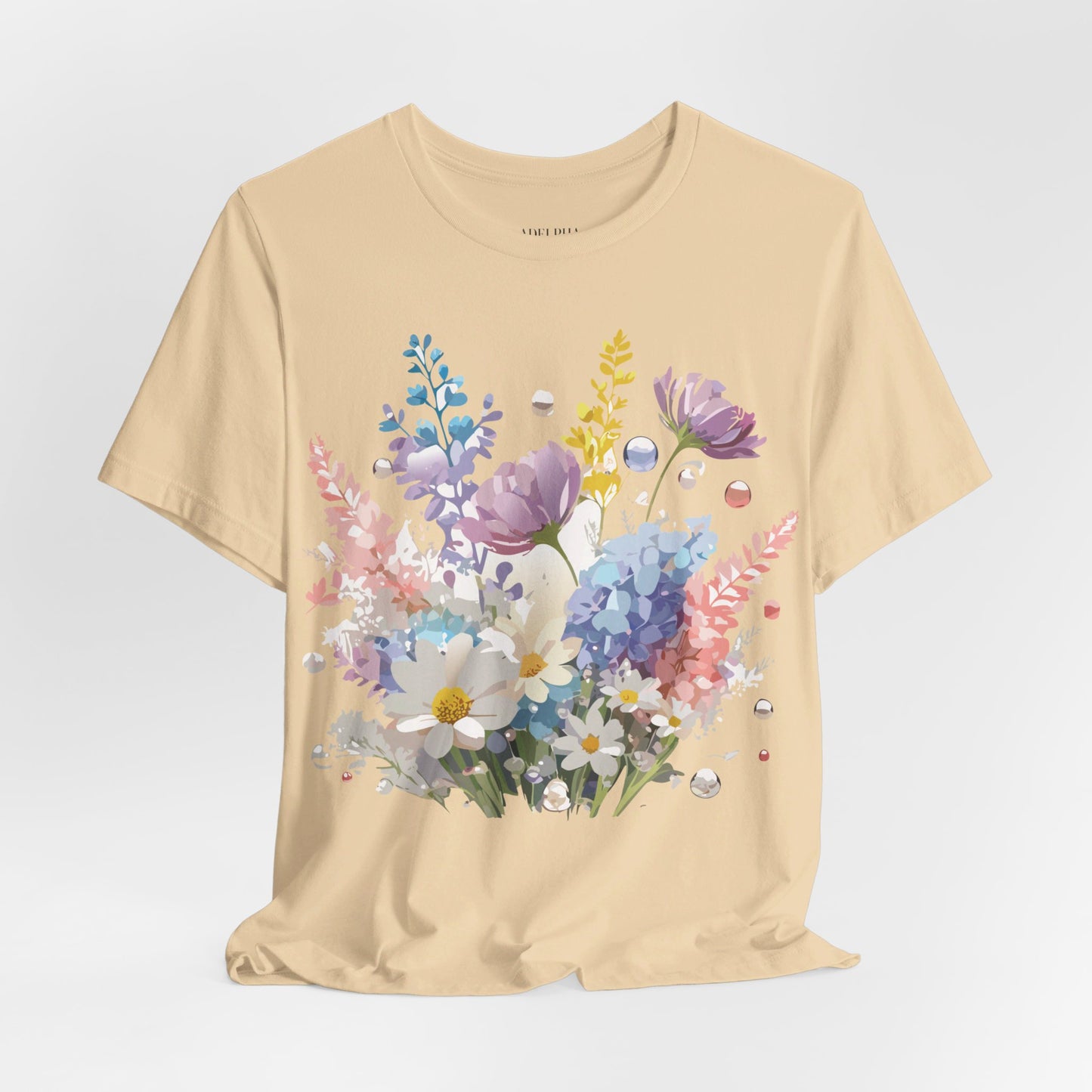 Natural Cotton Tee Shirt with Flowers