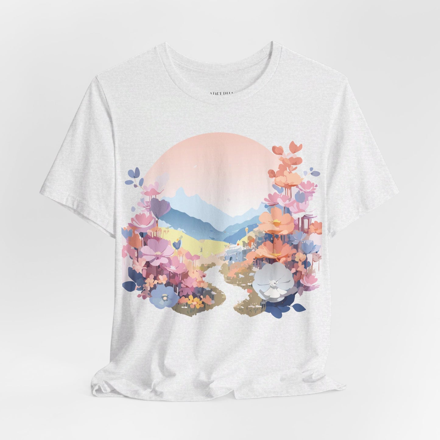 Natural Cotton Tee Shirt with Flowers