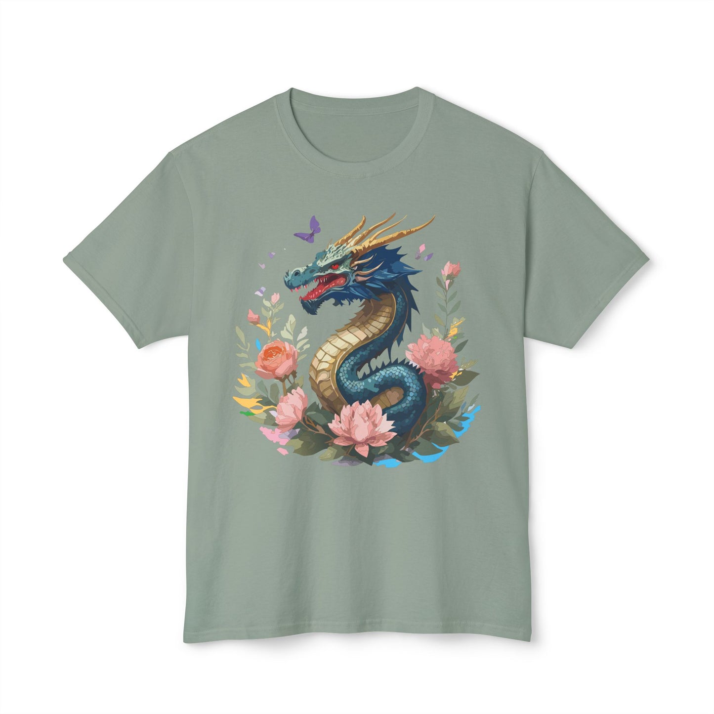 Dragon T-Shirt, Vintage Dragon Tee, Floral Tees, Dragon Art Design Shirt, Tee Shirt with Dragon 2