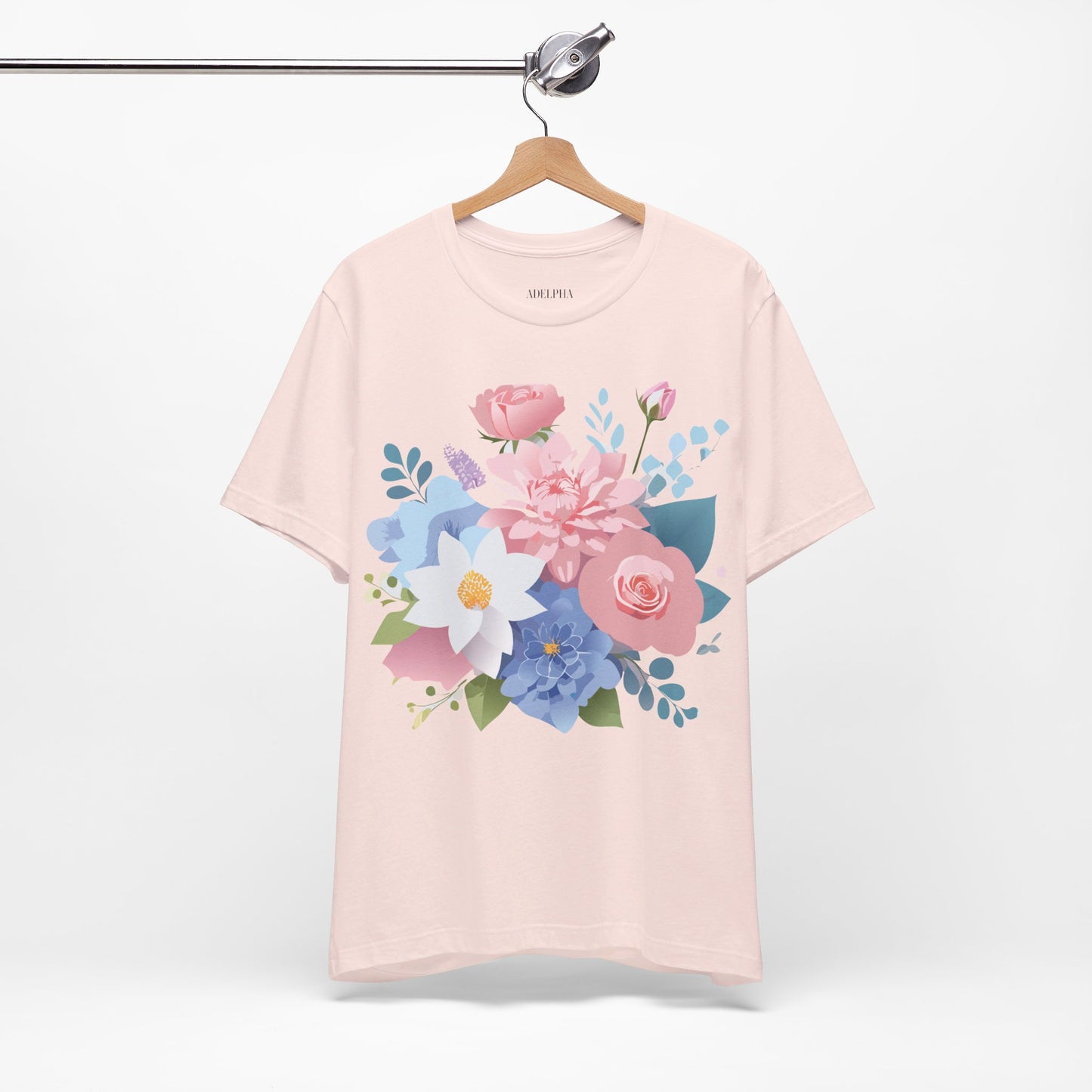 Natural Cotton Tee Shirt with Flowers