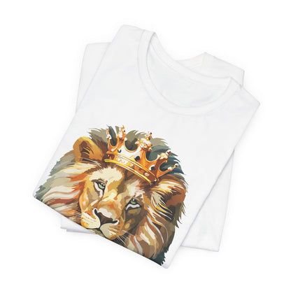 Lion with Crown Tee Unisex Cotton T-Shirt Regal King Lion Illustration, Wildlife Graphic Shirt - 1