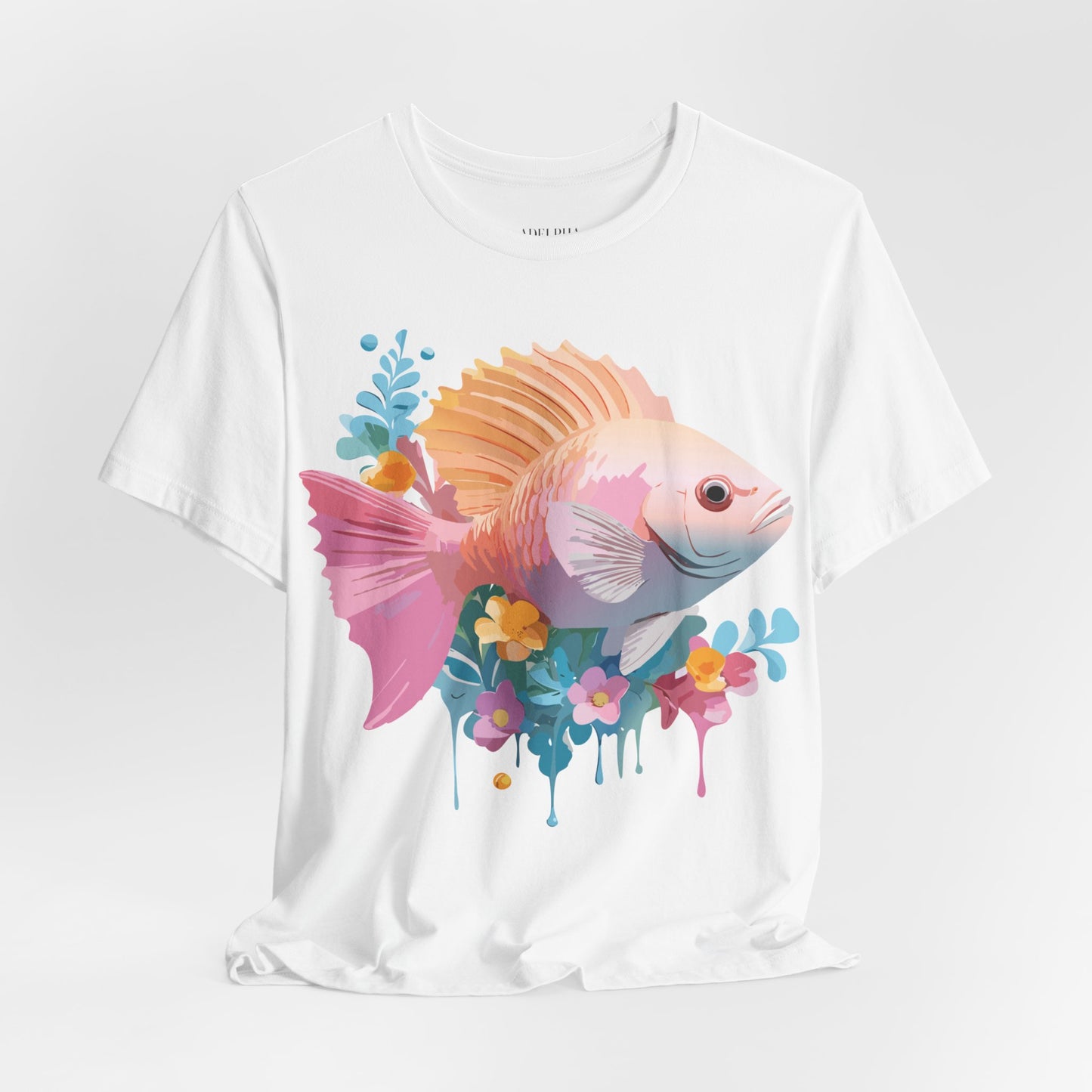 Natural Cotton Tee Shirt with Fish