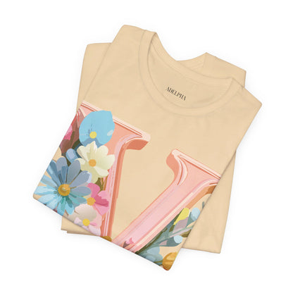 Natural Cotton Tee Shirt - Letters Collection - V Printify