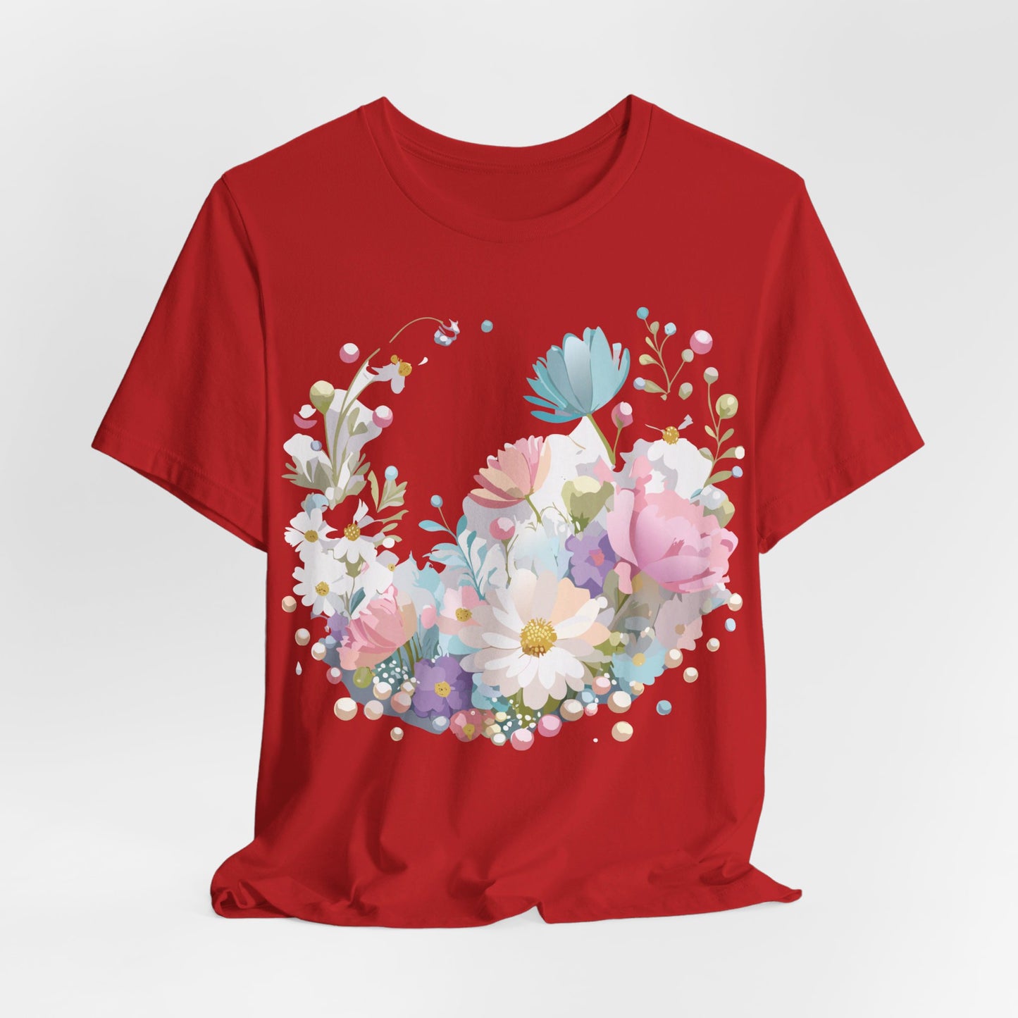 Natural Cotton Tee Shirt with Flowers