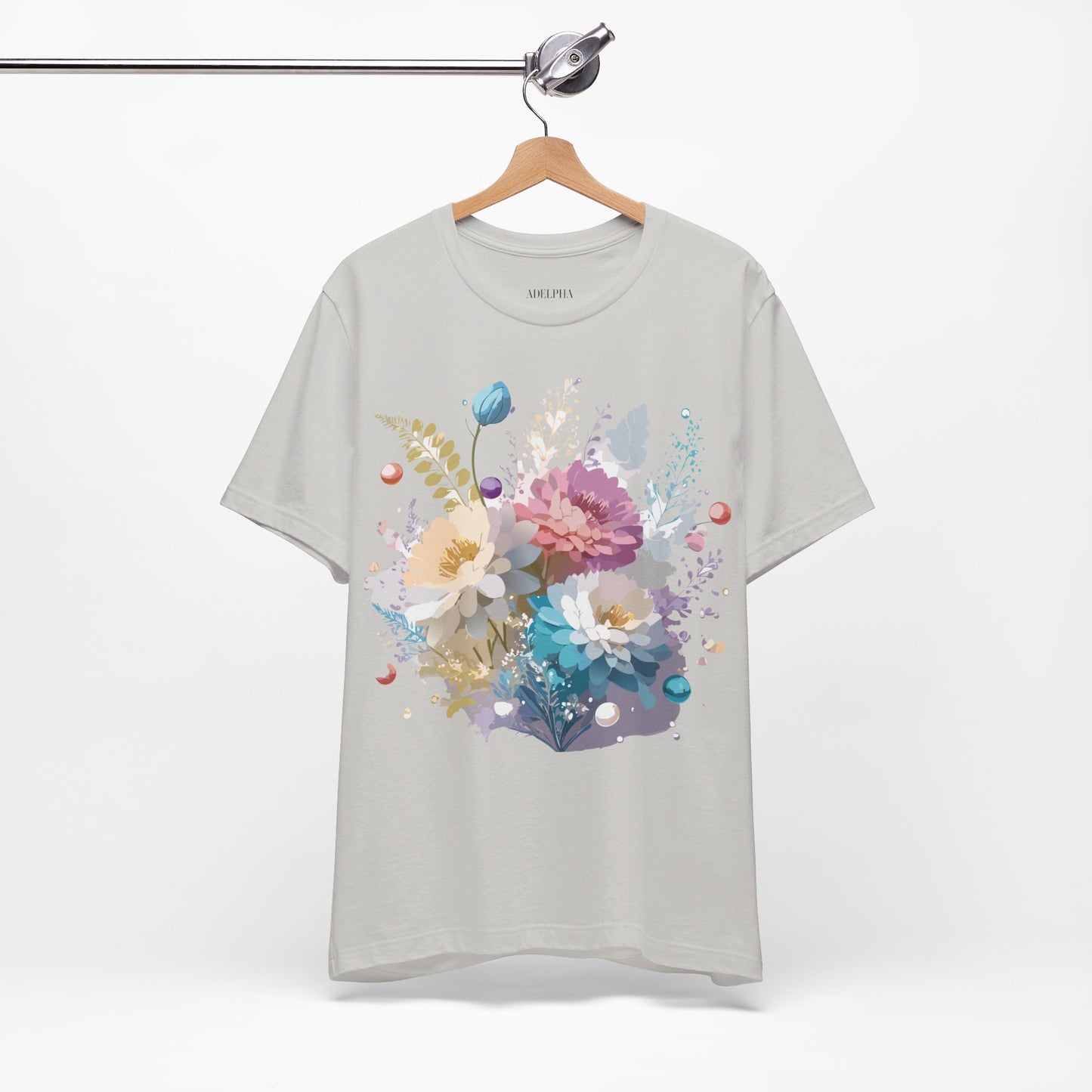 Natural Cotton Tee Shirt with Flowers