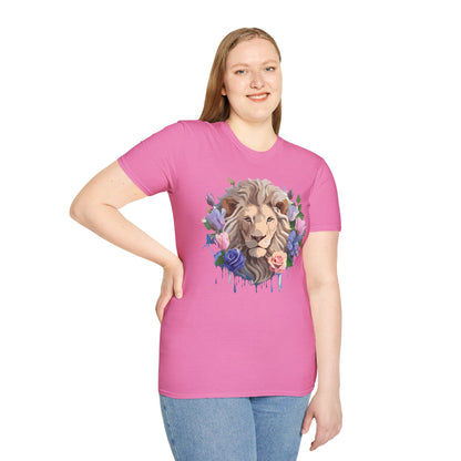 Unisex Floral Lion Tee Shirt Softstyle Gildan 64000 100 Percent Cotton