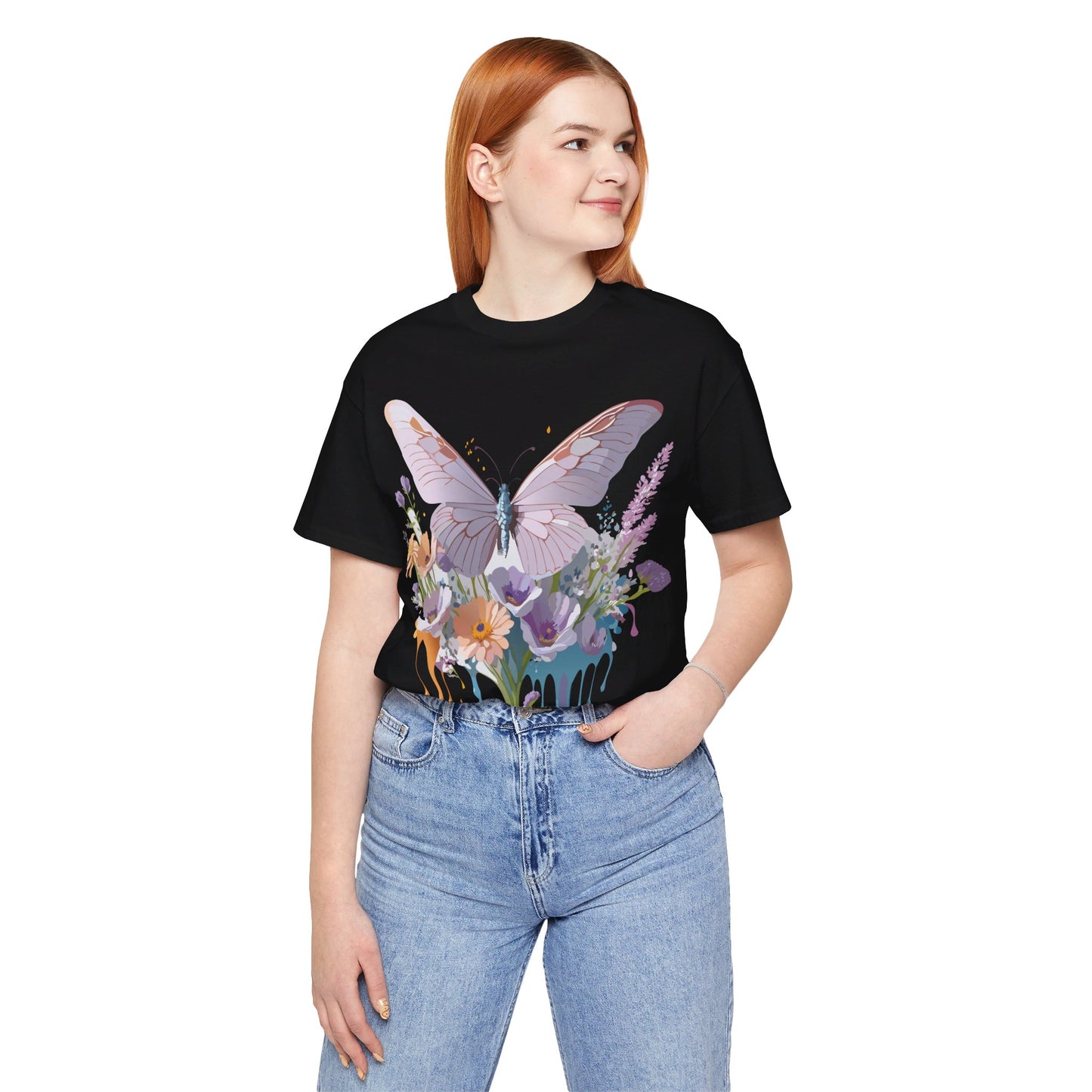 Natural Cotton Tee Shirt with Butterfly