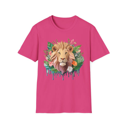 Lion Shirt Unisex Floral Lion Tee Animal Print Short Sleeve Tee