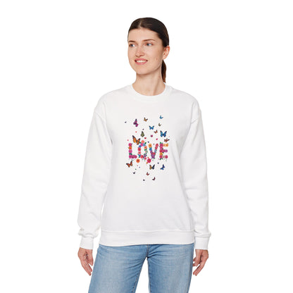 Unisex Floral Love Butterfly Sweatshirt 50 50 Cotton Poly Valentines Day