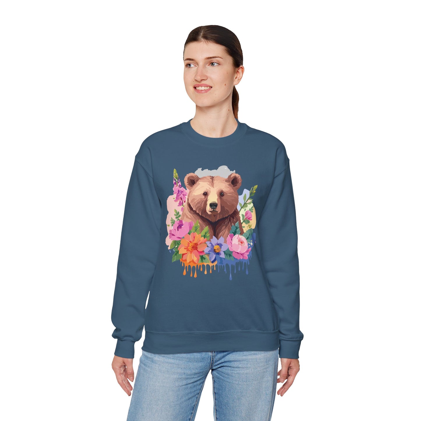 Unisex Floral Bear Sweatshirt, Animals Sweatshirt, Floral Sweatshirt, Art Design Sweatshirt