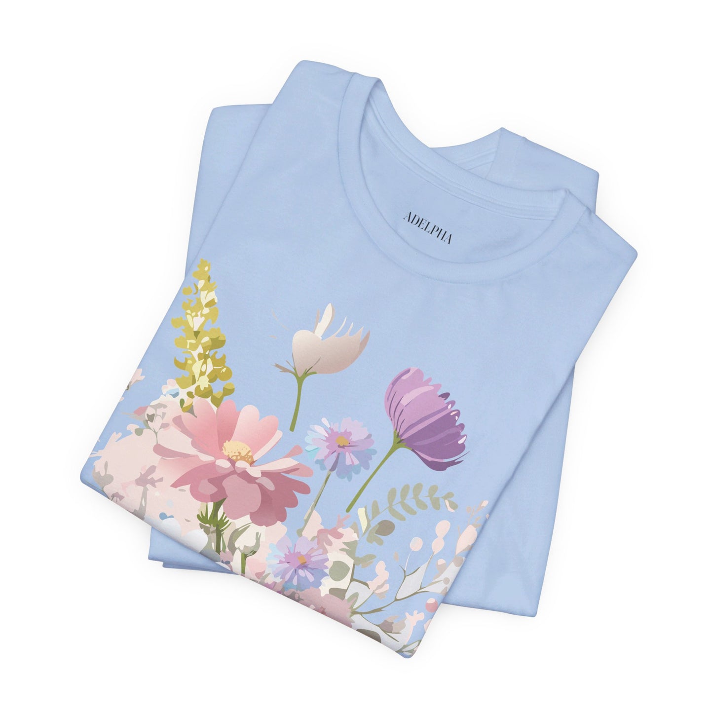 Natural Cotton Tee Shirt with Flowers