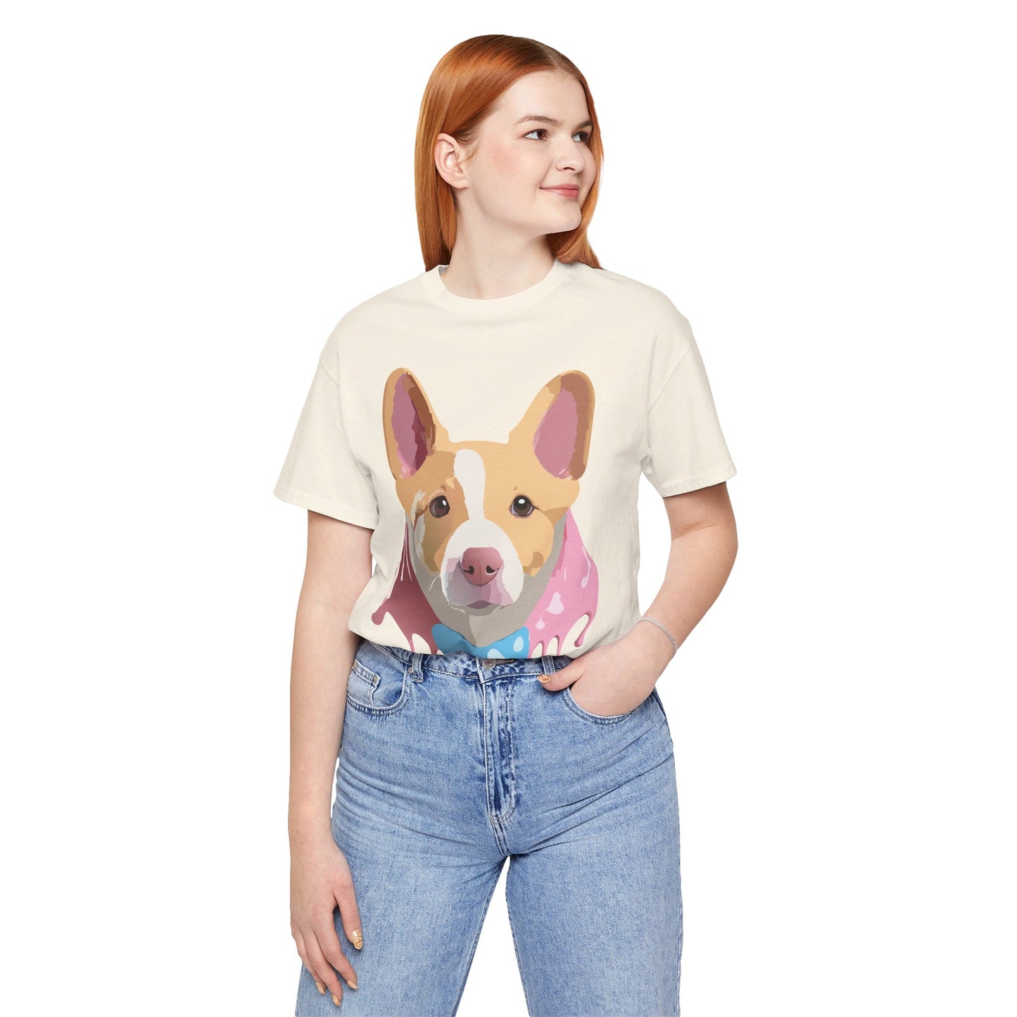 Natural Cotton Tee Shirt with Dog