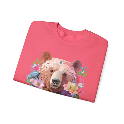 Unisex Floral Bear Sweatshirt Art Design Animals Print Gildan 18000