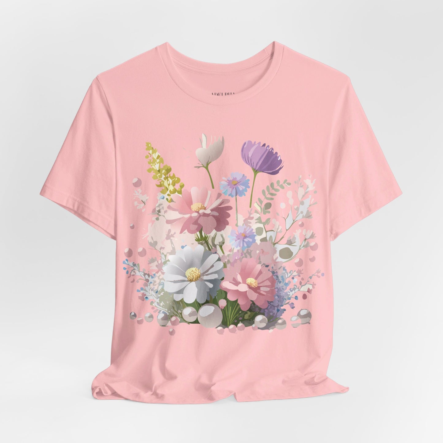 Natural Cotton Tee Shirt with Flowers