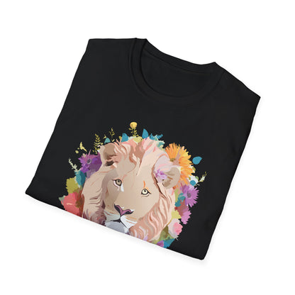Unisex Lion Shirt Floral Lion Tee Softstyle Gildan 64000 100 Percent Cotton
