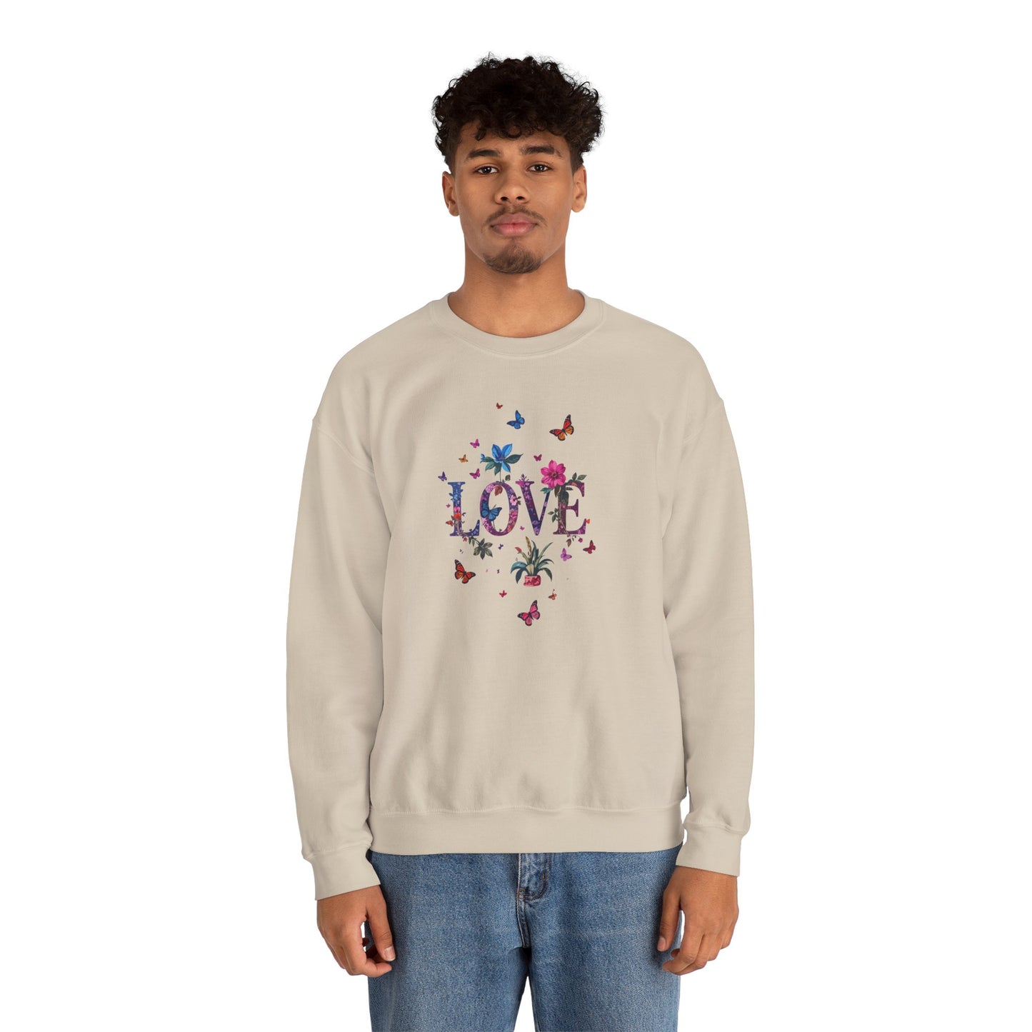 Unisex Floral Love Sweatshirt, Love Floral Sweatshirt, Floral Butterfly Sweatshirt, 50/50 Cotton-Poly Valentine's Day Sweatshirt 03