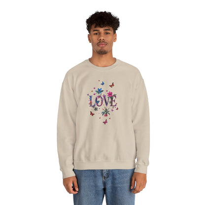 Unisex Floral Love Sweatshirt, Love Floral Sweatshirt, Floral Butterfly Sweatshirt, 50/50 Cotton-Poly Valentine's Day Sweatshirt 03