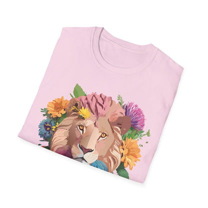 Floral Lion Shirt Unisex Tee Animal Print Gildan Softstyle 64000