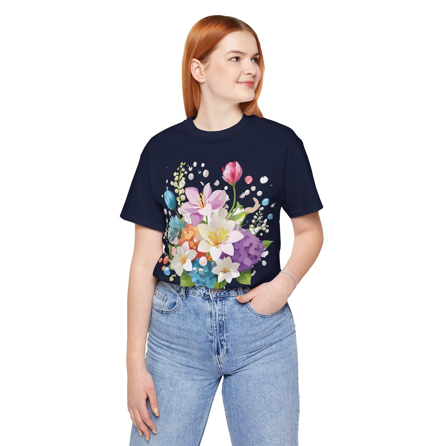 Natural Cotton Tee Shirt with Flowers