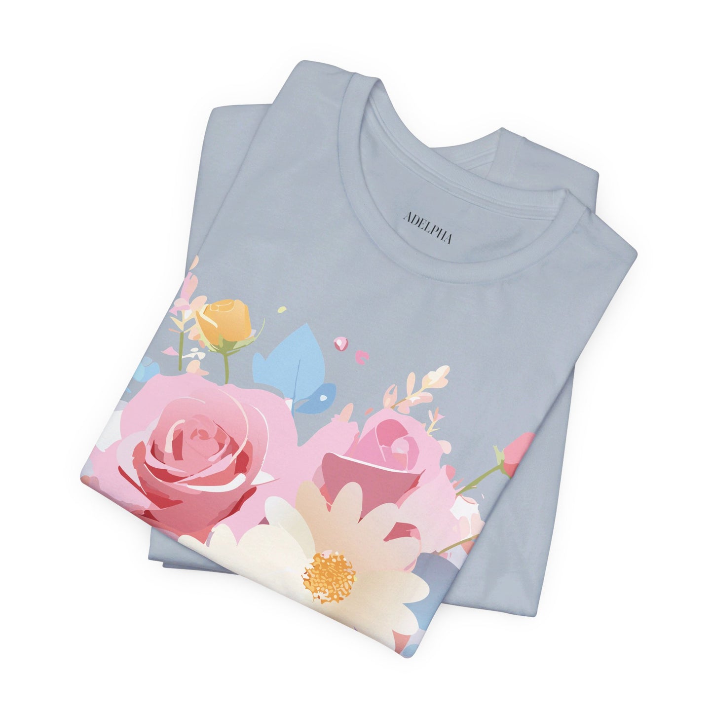 Natural Cotton Tee Shirt with Flowers