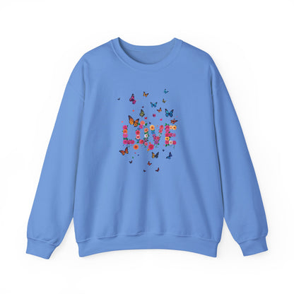 Unisex Floral Love Butterfly Sweatshirt 50 50 Cotton Poly Valentines Day