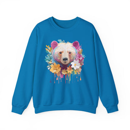 Unisex Floral Bear Sweatshirt With Art Design Gildan 18000 Crewneck