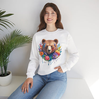 Unisex Floral Bear Sweatshirt Art Design Animals Gildan 18000 Crewneck