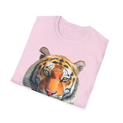 Tiger Print T Shirt Unisex Animal Tee 100 Percent Cotton Softstyle Gildan 64000