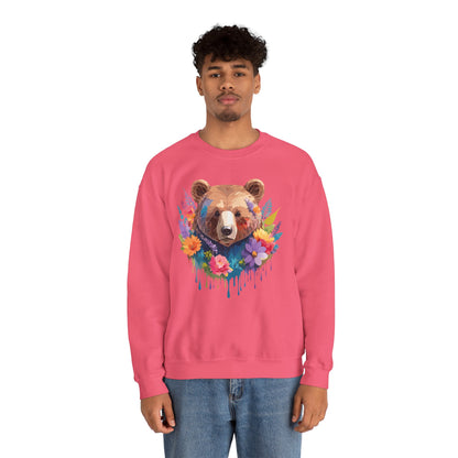 Unisex Floral Bear Sweatshirt Art Design Animals Gildan 18000 Crewneck