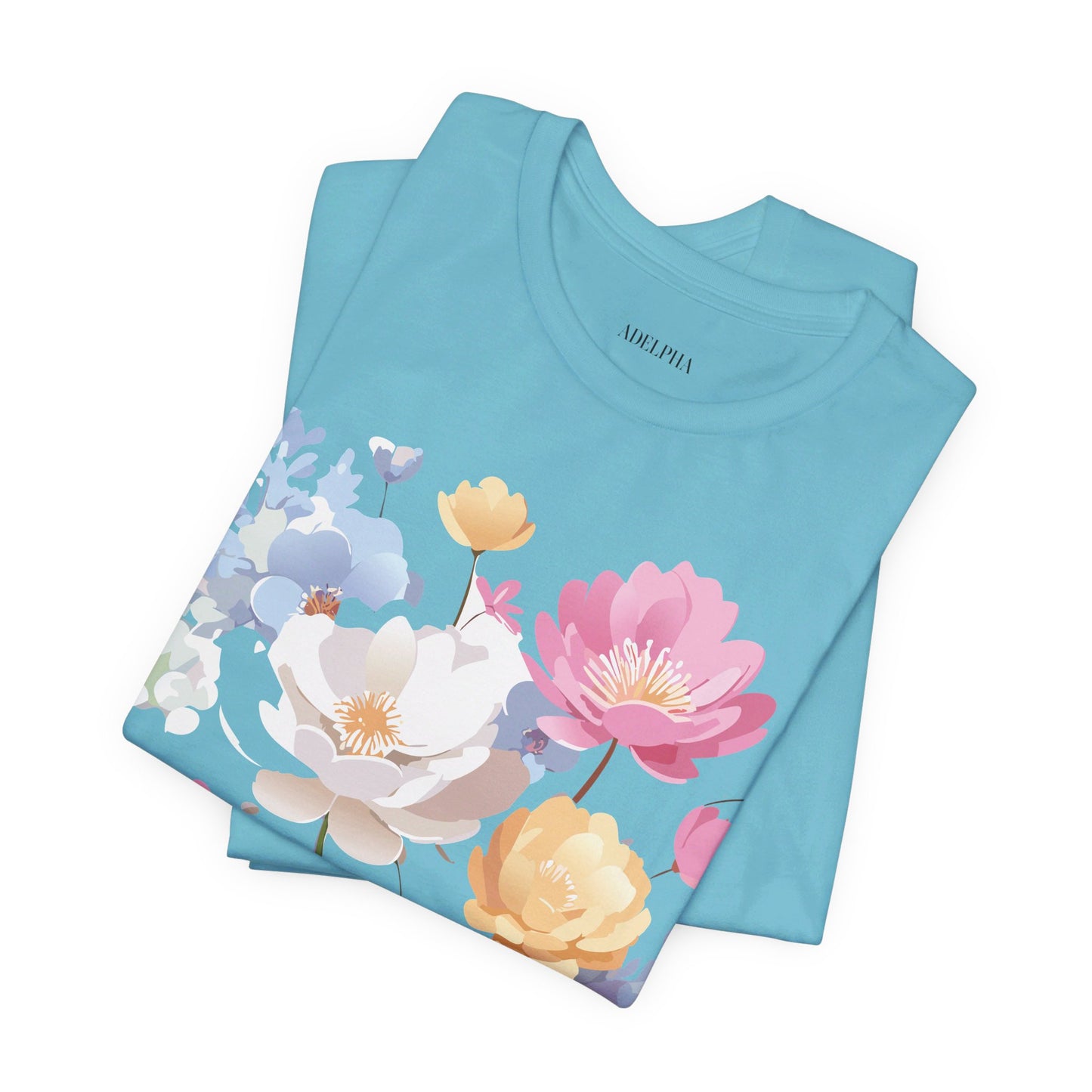 Natural Cotton Tee Shirt with Flowers