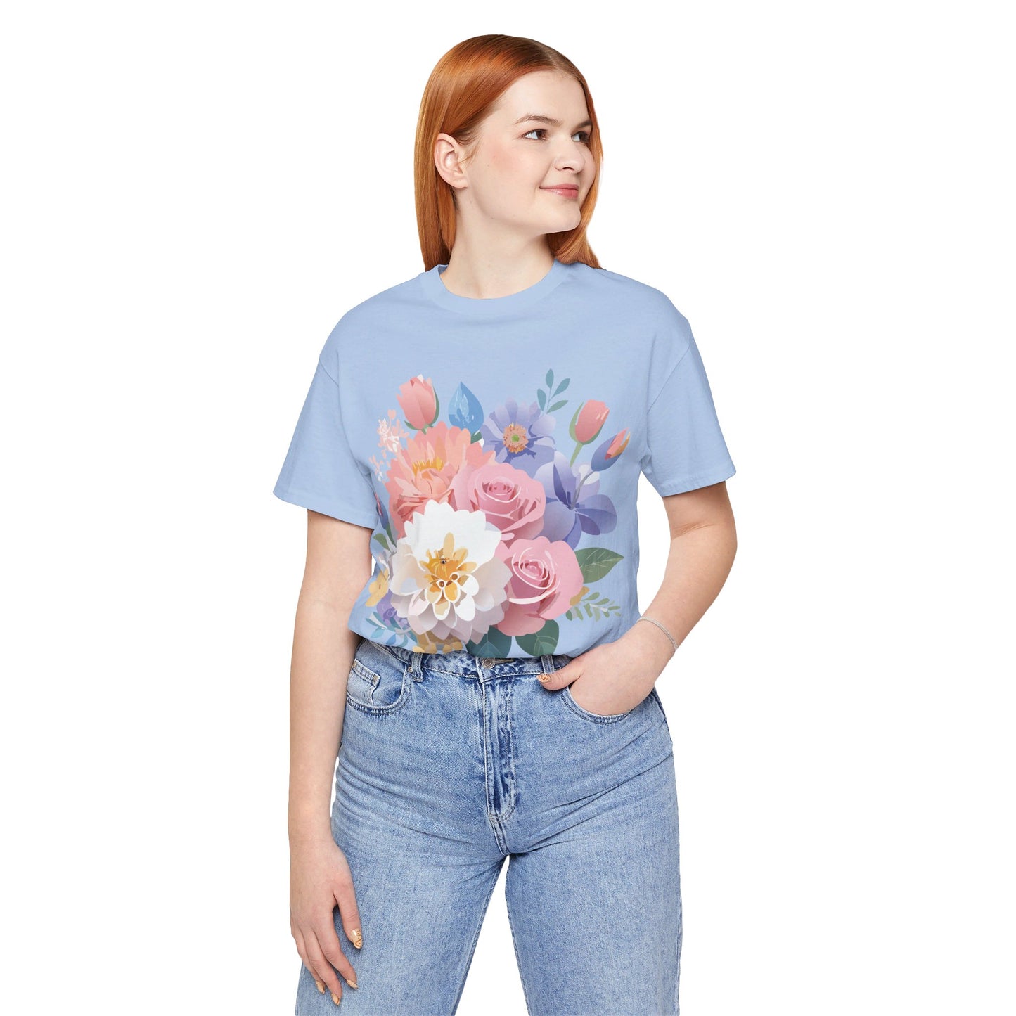 T-shirt en coton naturel avec fleurs