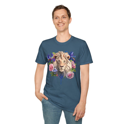 Unisex Lion Shirt Floral Lion Tee Softstyle Gildan 64000 100 Percent Cotton