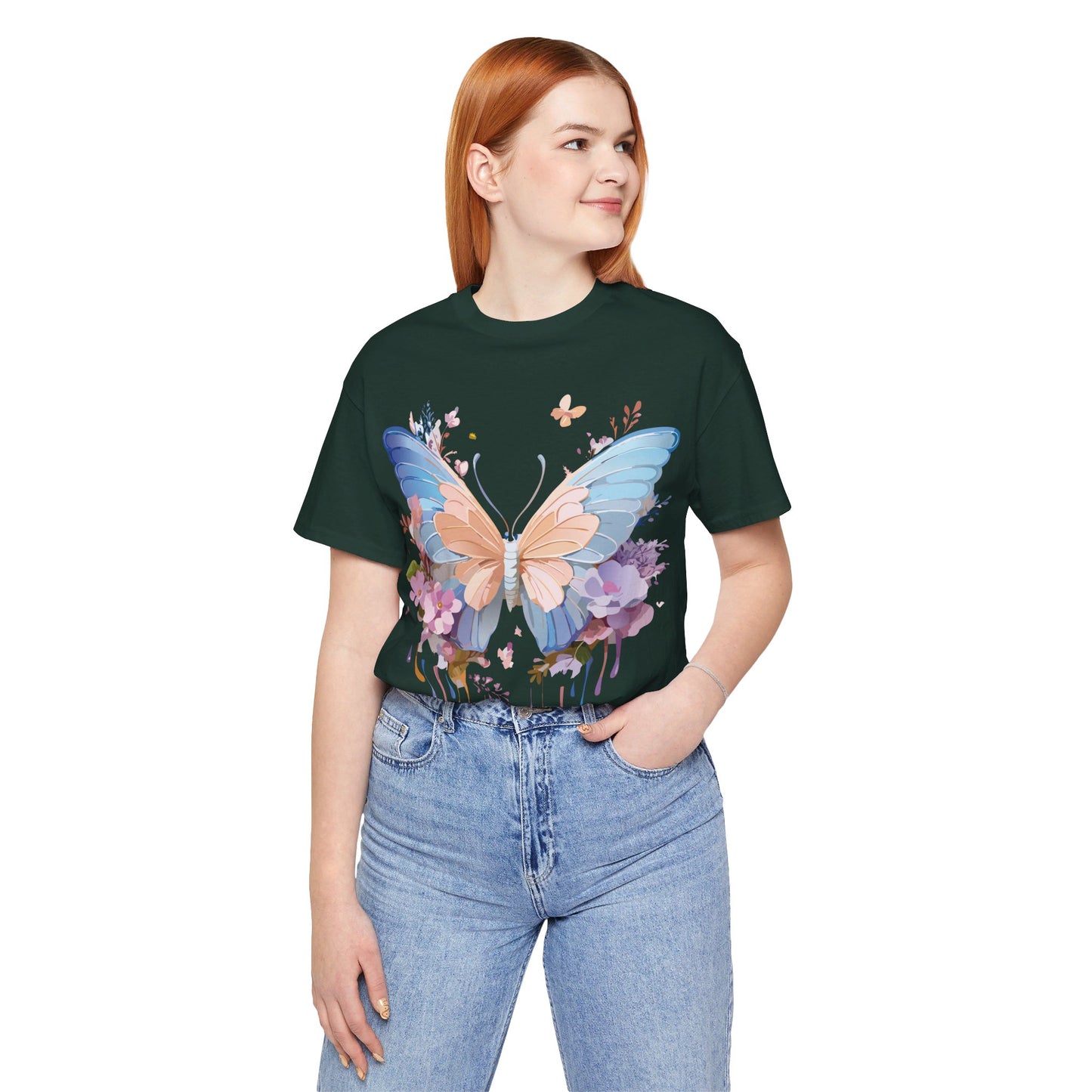 Natural Cotton Tee Shirt with Butterfly