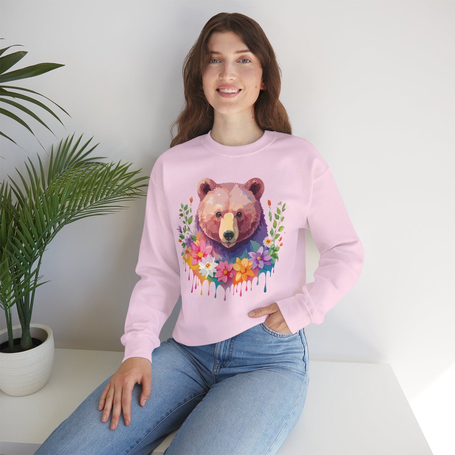 Unisex Floral Bear Sweatshirt, Animals Sweatshirt, Floral Sweatshirt, Art Design Sweatshirt