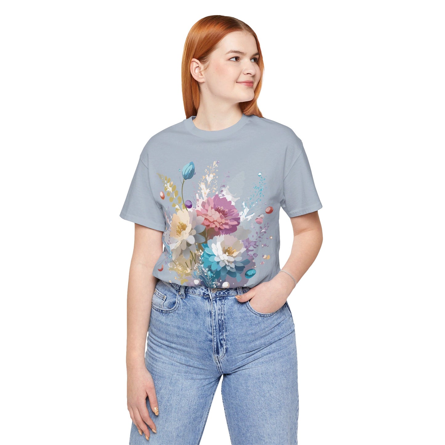 T-shirt en coton naturel avec fleurs