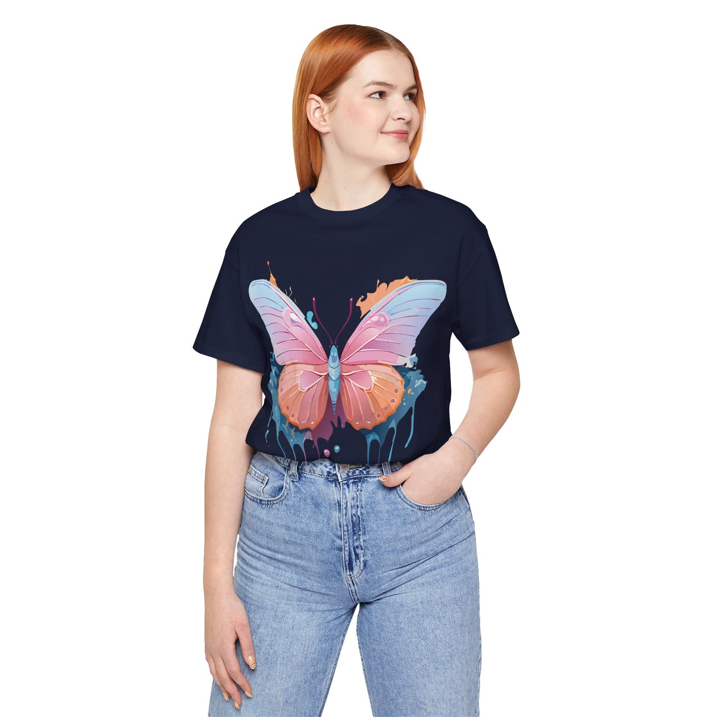 Natural Cotton Tee Shirt with Butterfly