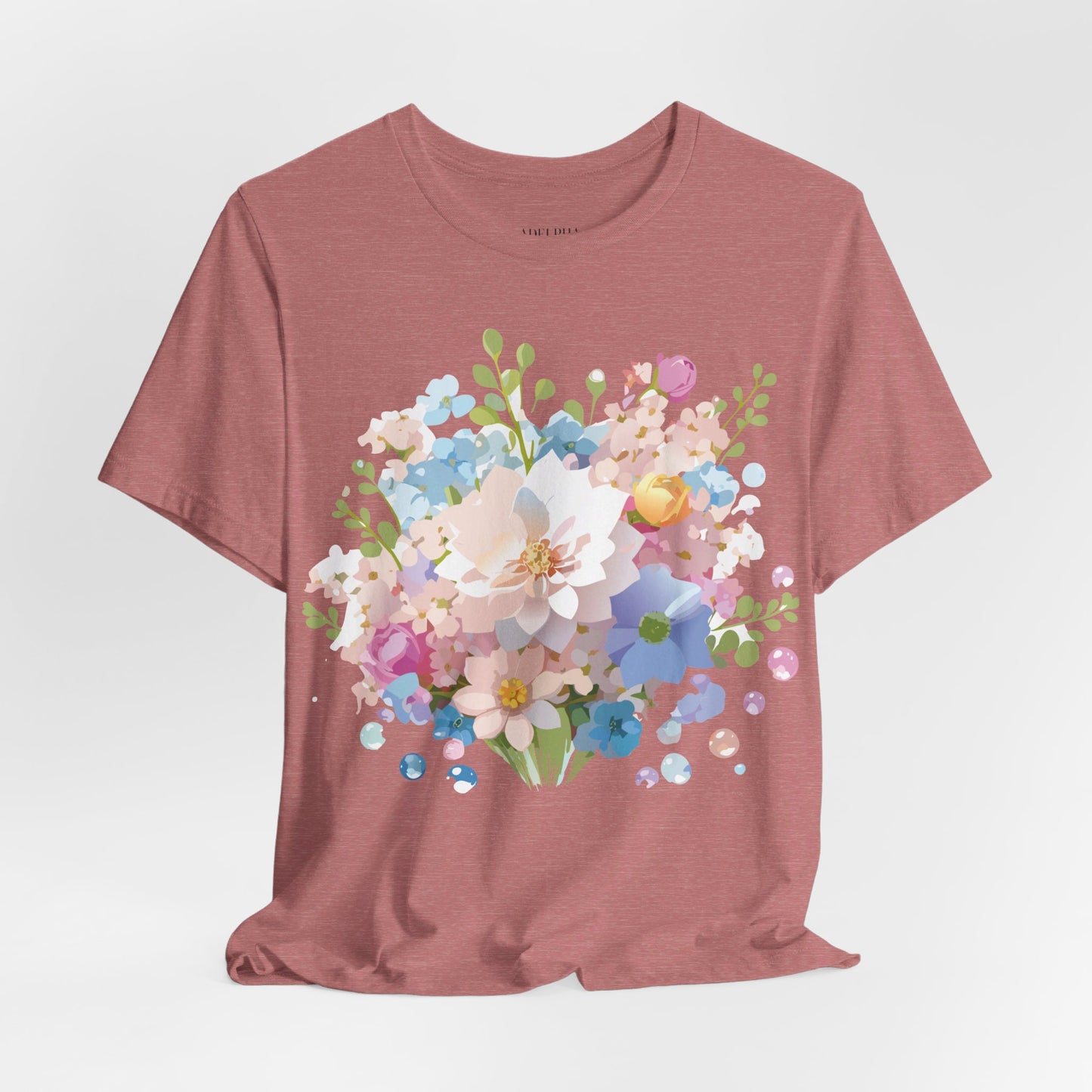 Natural Cotton Tee Shirt with Flowers