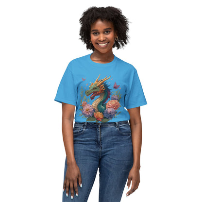 Dragon Art Tee Unisex Vintage Floral Tee Full Color Print HD Cotton