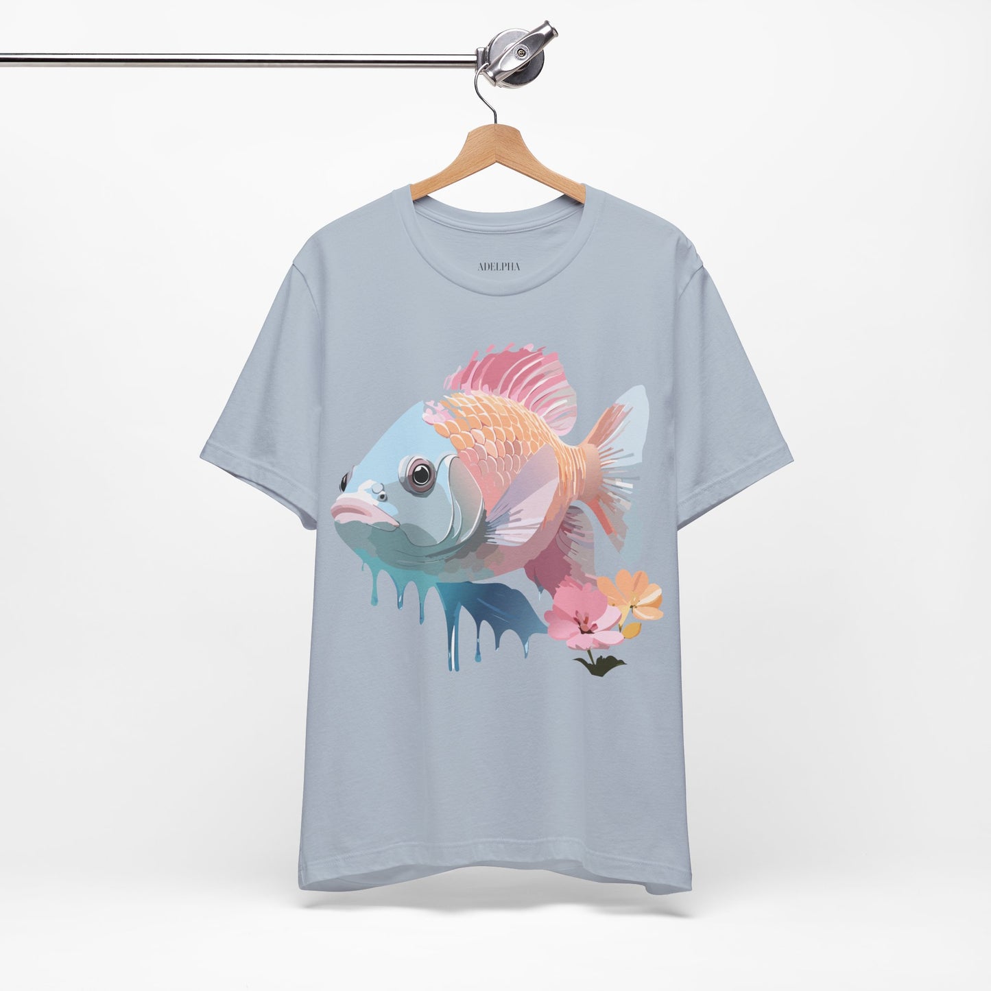 Natural Cotton Tee Shirt with Fish