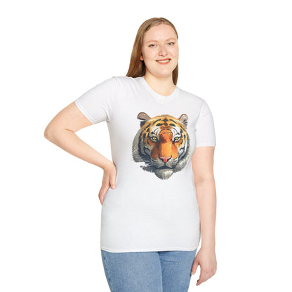 Tiger Print T Shirt Unisex Animal Tee 100 Percent Cotton Softstyle Gildan 64000