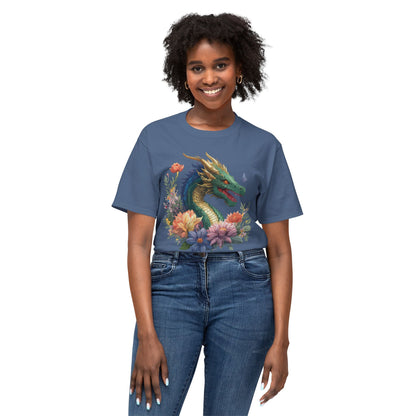 Dragon Art Tee Shirt Unisex Floral Print Cotton Tee USA Made