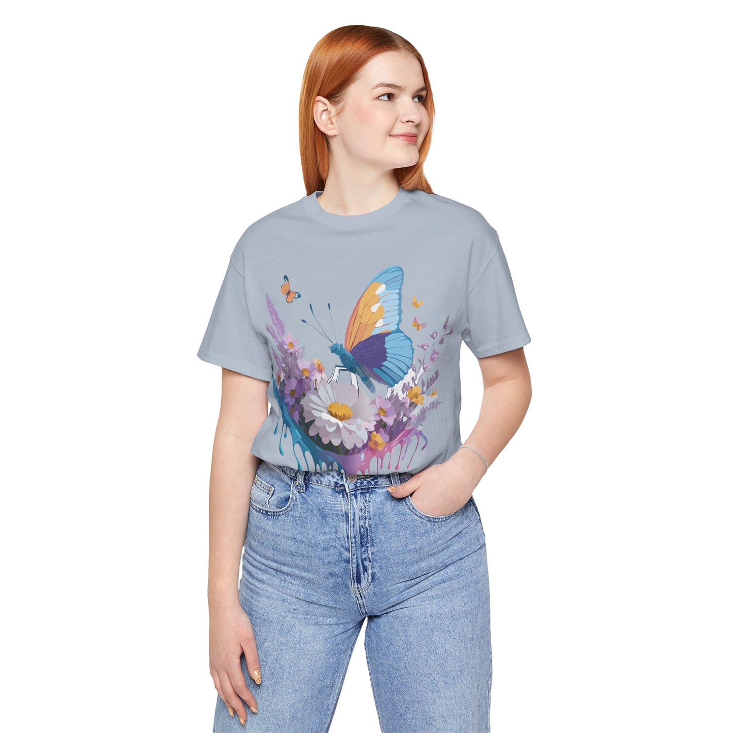 Natural Cotton Tee Shirt with Butterfly