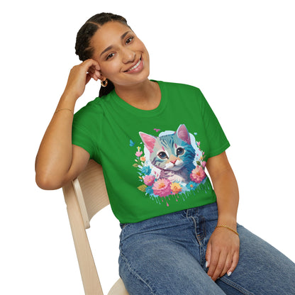 Cat Shirt Unisex Tee Kitten Cat Tee Softstyle 100 Percent Cotton Gildan 64000