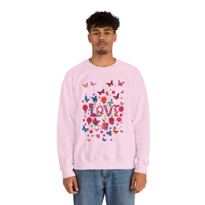 Unisex Floral Love Butterfly Sweatshirt Fifty Fifty Cotton Poly Valentine Day