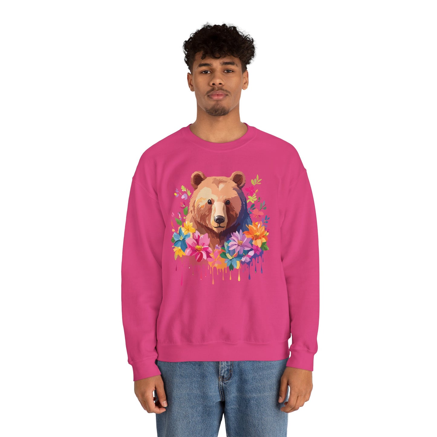 Unisex Floral Bear Sweatshirt, Animals Sweatshirt, Floral Sweatshirt, Art Design Sweatshirt