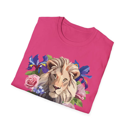 Unisex Lion Shirt Floral Lion Tee Softstyle Gildan 64000 100 Percent Cotton