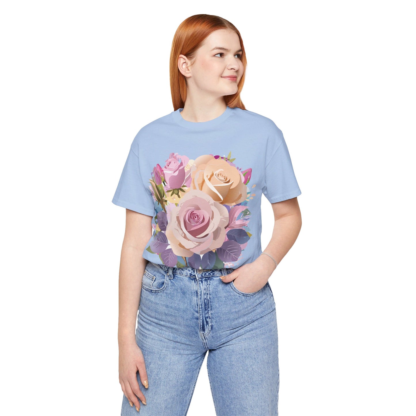 Natural Cotton Tee Shirt with Flowers