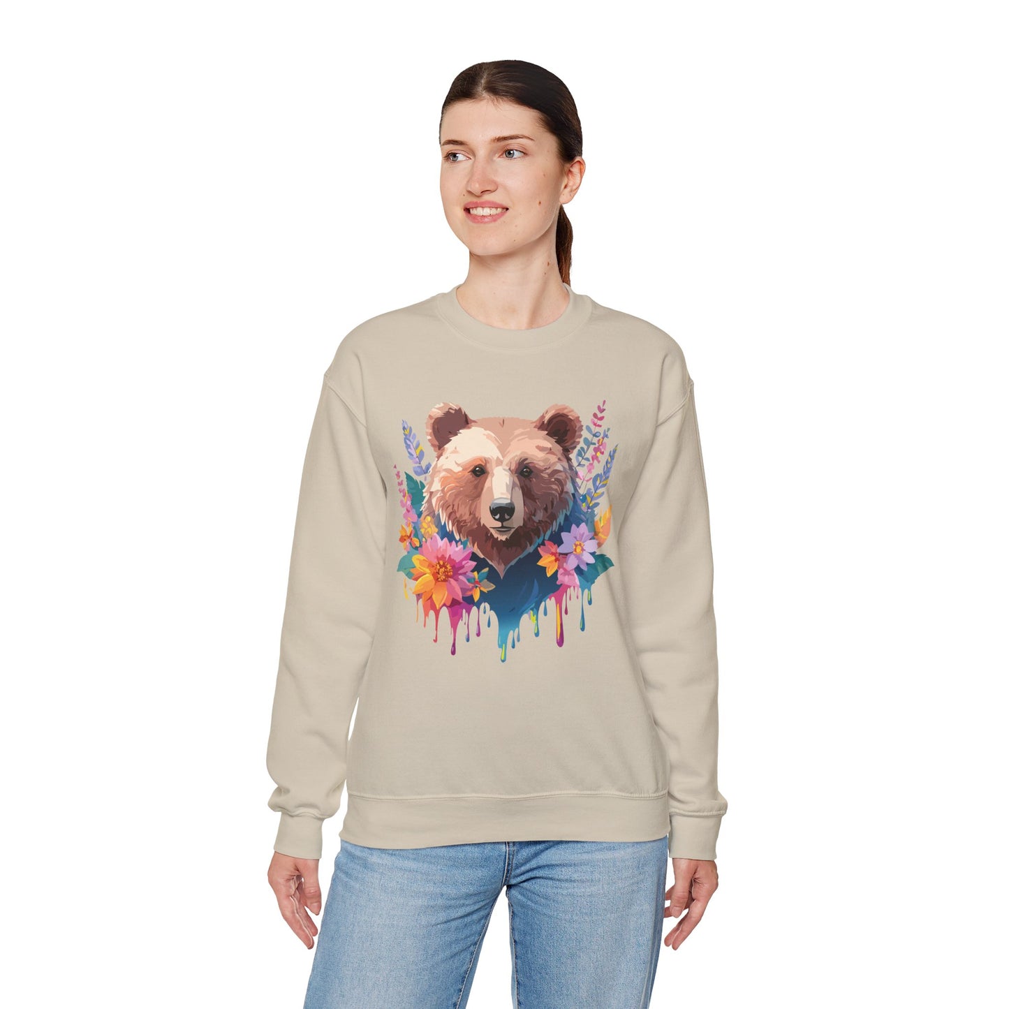 Unisex Floral Bear Sweatshirt, Animals Sweatshirt, Floral Sweatshirt, Art Design Sweatshirt